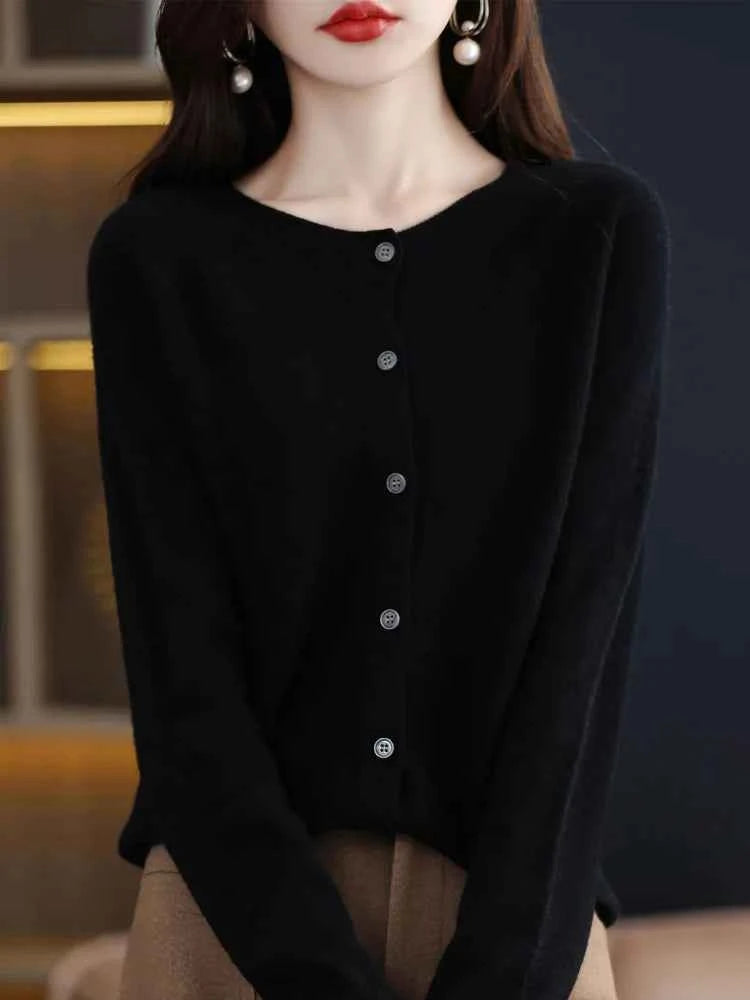 Women Cashmere Sweater 100% Merino Wool Knitted Cardigan Autumn Winter  Knitwear O-Neck Female  Solid Color Casual Fashion Top