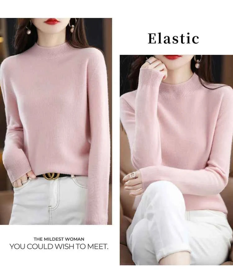 Half High Solid Color Cashmere Sweater For Women Loose Pullover Autumn and Winter Contracted Commuter Basic Knitwear Top Base