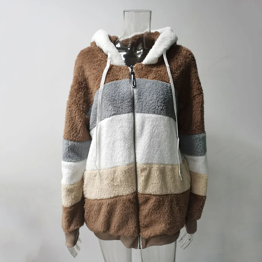 Oversized Jacket for Women Coat 2025 Autumn Winter Warm Plush Pocket Hooded Streetwear Loose Lady Zipper Cashmere Outerwear Coat GONZALES ONLINE SHOP