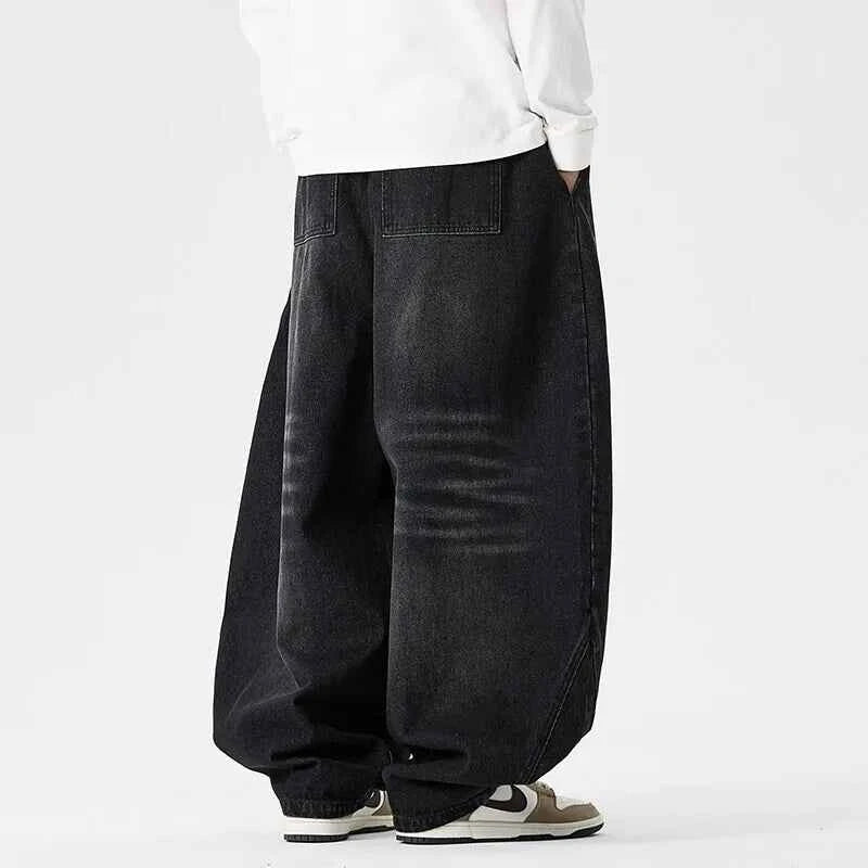 Denim Wide Leg Pants Mens Fashion Casual Pants Loose Hip Hop Lantern Pants Streetwear Jeans Male Elastic Waist Trousers Oversize