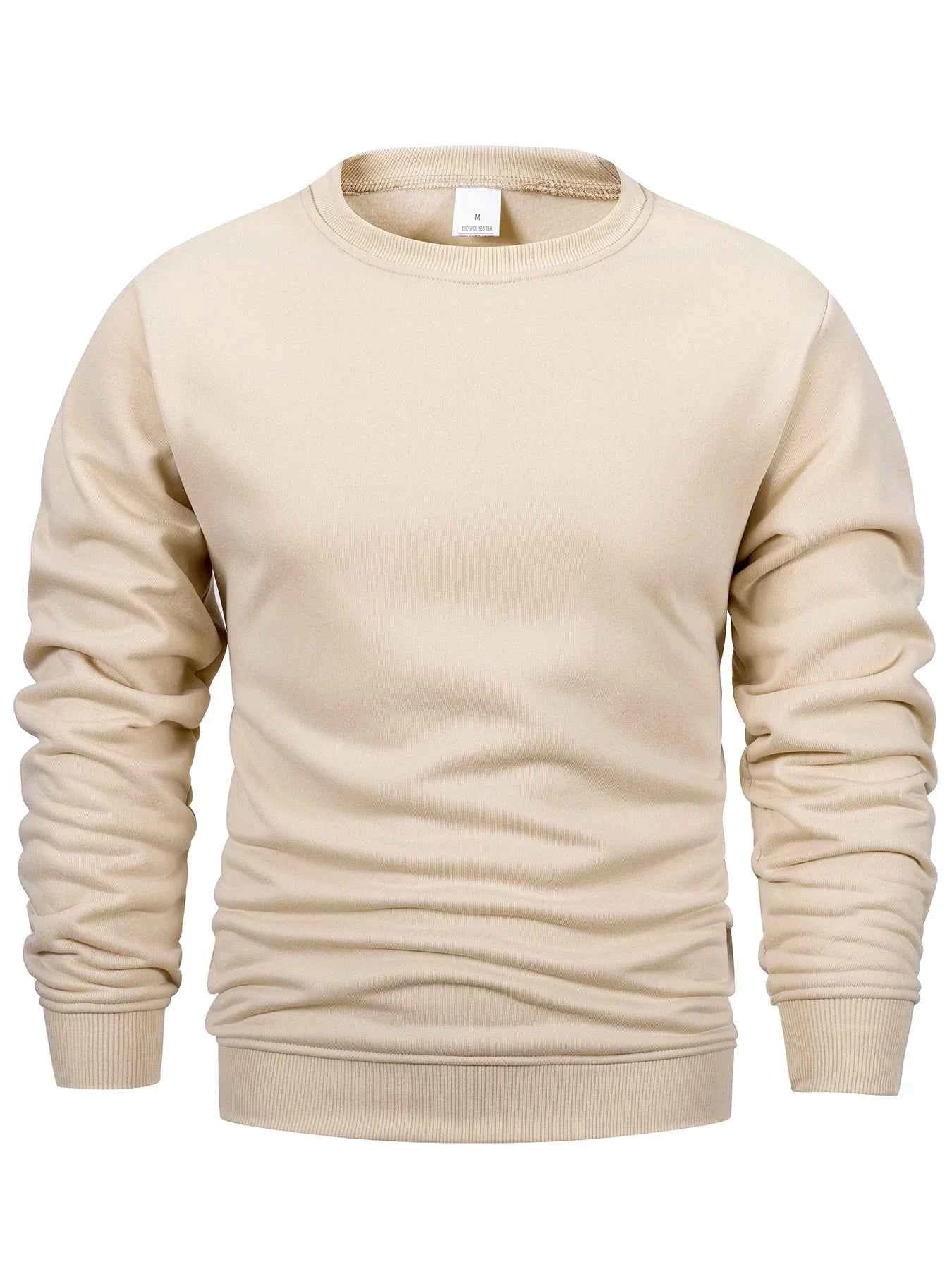 Men's Crew Neck Hoodies Autumn Winter Fleece Warm Casual Loose Pullover Solid Color Round Neck Sport Long Sleeved Sweatshirt