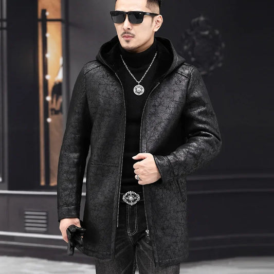 AYUNSUE Winter Coat Men 2022 Warm Hooded Jacket for Men Style 100% Wool Fur Coats Mid-length Black Wool Jackets Business Abrigos GONZALES ONLINE SHOP