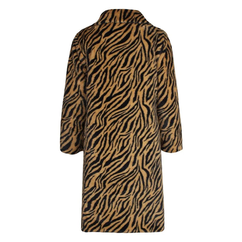 Men’s Faux Fur Coat Winter Warm Long Sleeve Leopard Zebra Print Long Jacket Open Front Overcoat GONZALES ONLINE SHOP