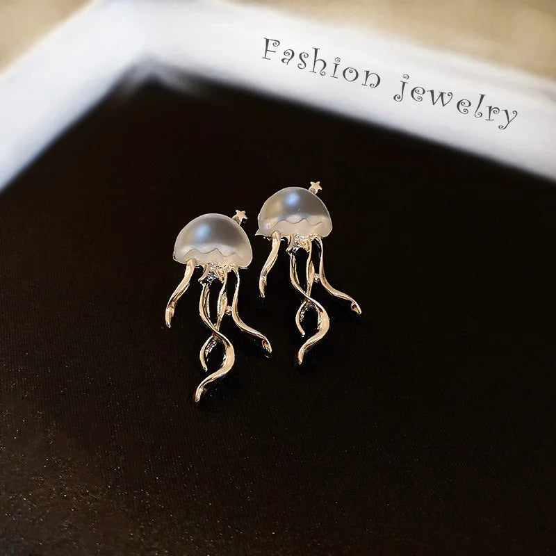 Fashion Design Floating Jellyfish Matte Crystal Earring Necklace Set Creativity Personality Female Acaleph Stud Earrings Jewelry GONZALES ONLINE SHOP