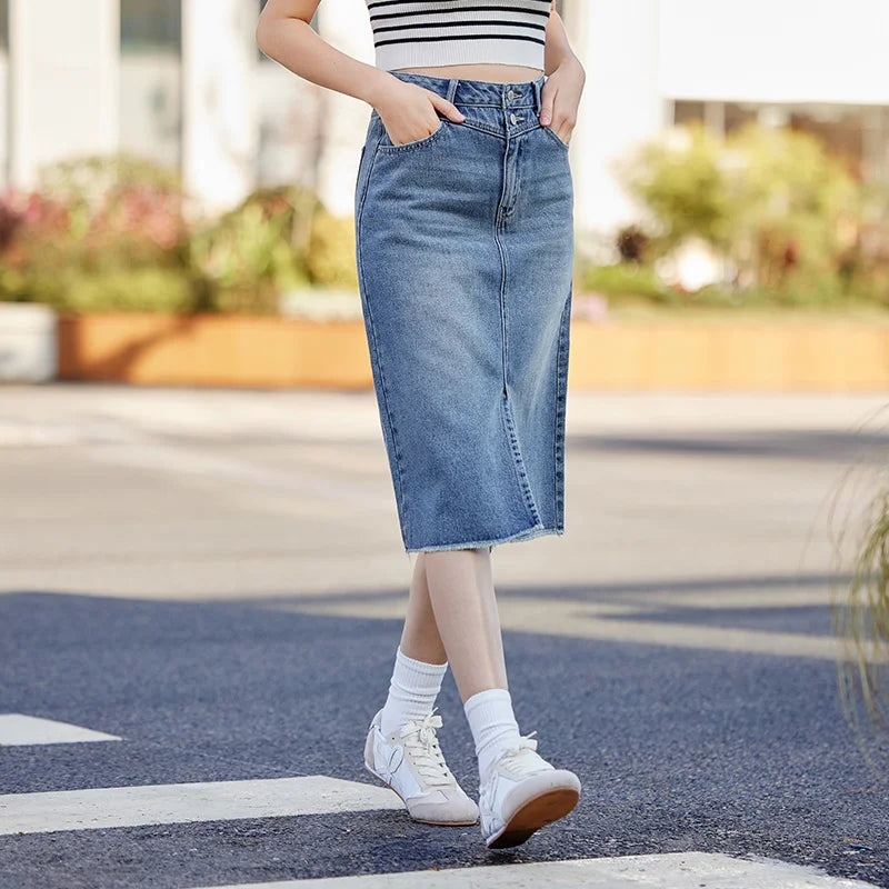 Semir Denim Skirt Women High-waisted Slit 2024 New Spring Straight Skirt GONZALES ONLINE SHOP