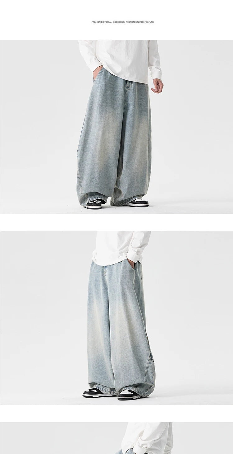 Denim Wide Leg Pants Mens Fashion Casual Pants Loose Hip Hop Lantern Pants Streetwear Jeans Male Elastic Waist Trousers Oversize GONZALES ONLINE SHOP