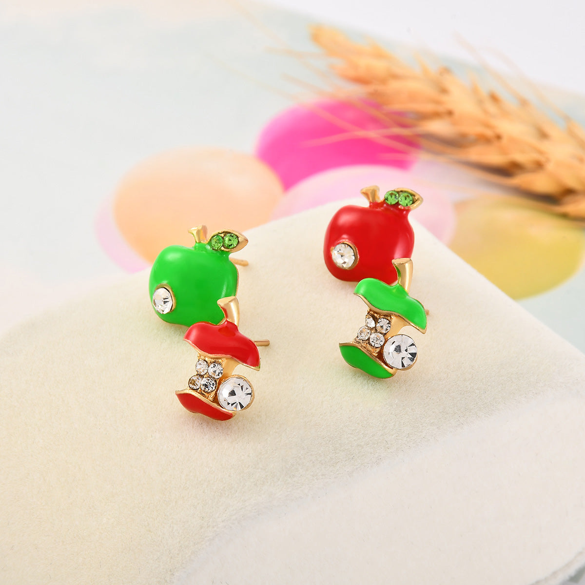 Cute Apples Earrings Women Red Green Asymmetric Rhinestone Apple Shaped Earrings Creative Crystal Women Gift Ear Accessories GONZALES ONLINE SHOP