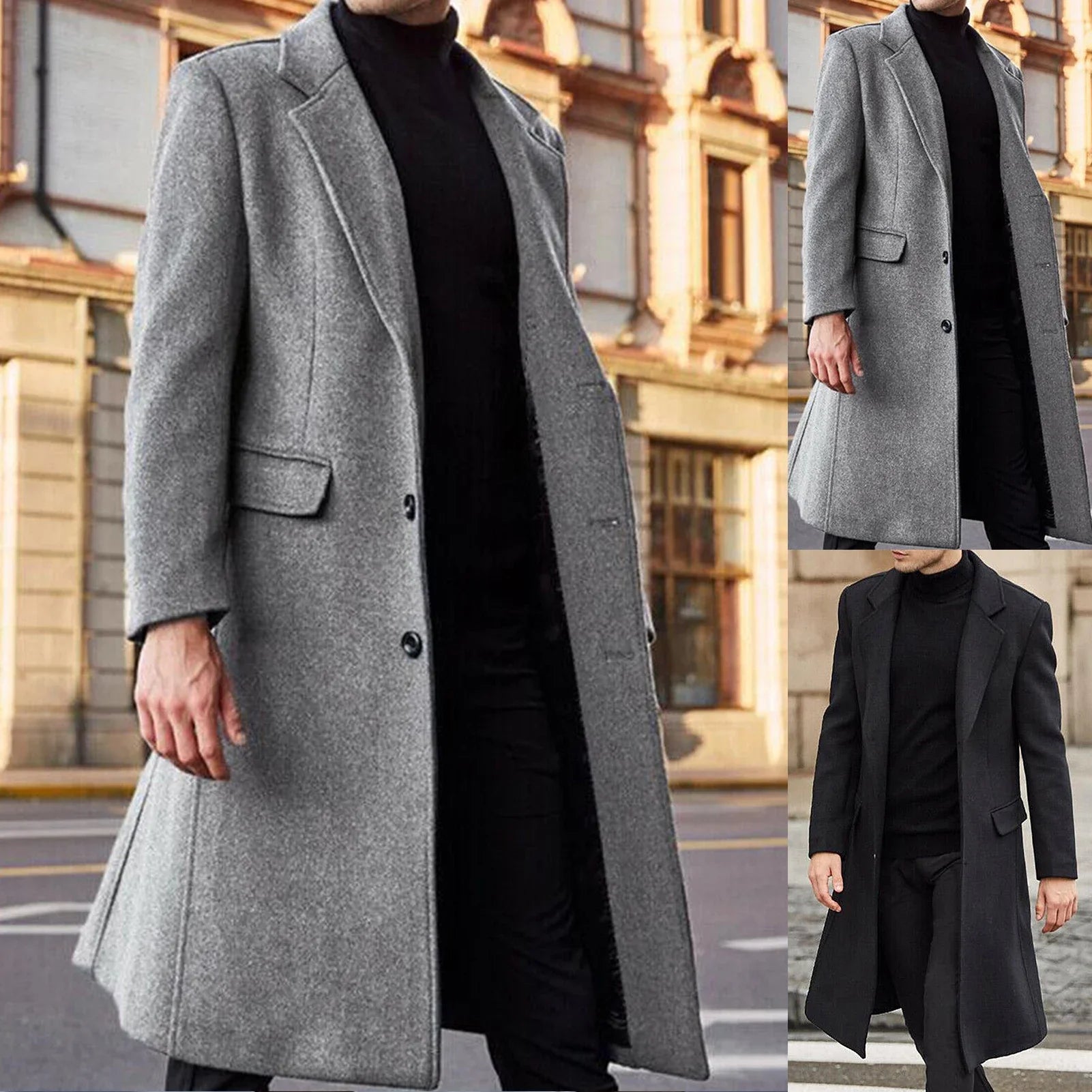 S-3XL Winter Men Coats Woolen Solid Long Sleeve Jackets Fleece  Overcoats Streetwear Fashion  Trench Outerwear GONZALES ONLINE SHOP