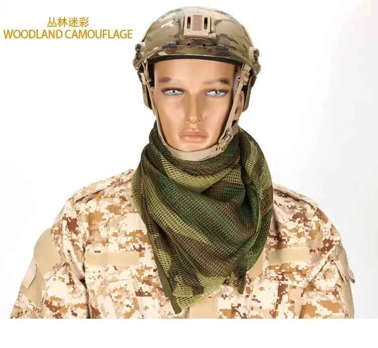 Camouflage Netting Scarf Sniper Veil Camo Mesh Face Scarf Veil Shemagh Head Wrap for Outdoor Camping Hiking Hunting Scarves