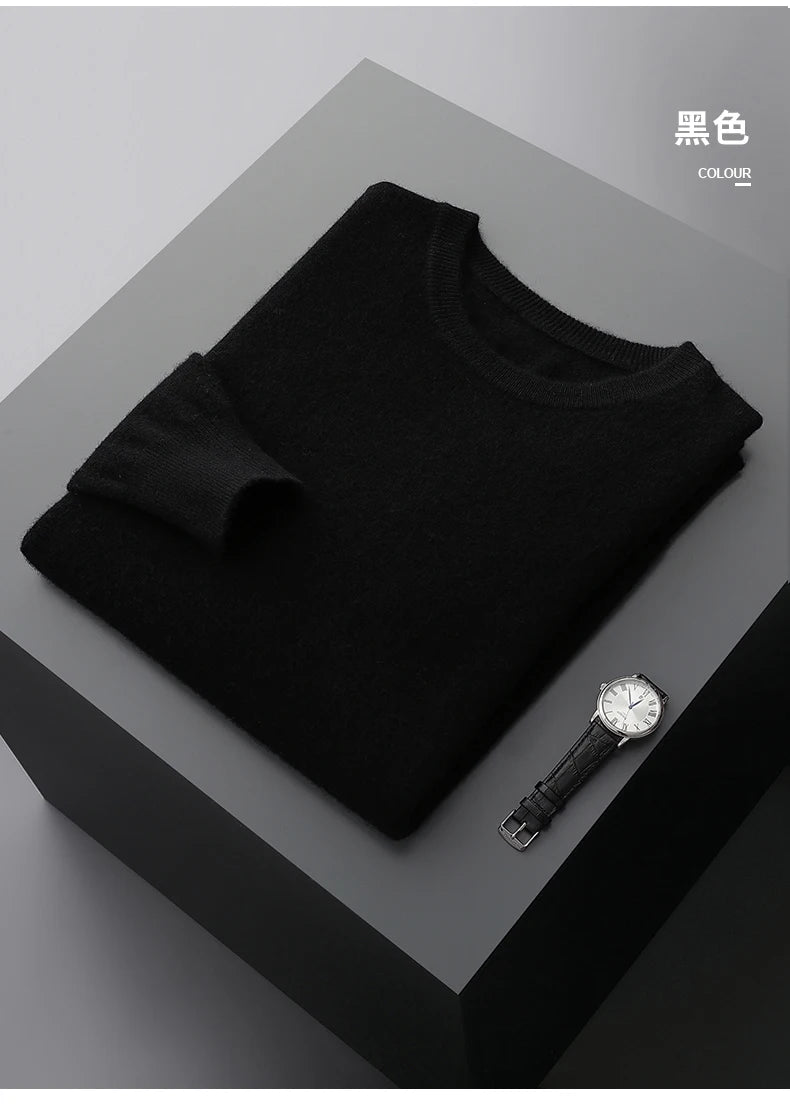 MVLYFLRT 100% Pure Merino Wool Sweater Men's Round Neck Pullover Tops Autumn Winter Thin Solid Color Sweater Versatile Basic GONZALES ONLINE SHOP