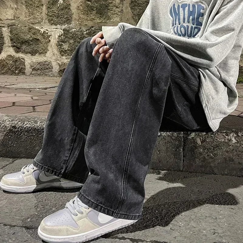Men's Jeans Korean Version Student Casual Pants High Street Straight Loose Wide Leg Jeans Black Grey Blue Baggy Jeans GONZALES ONLINE SHOP