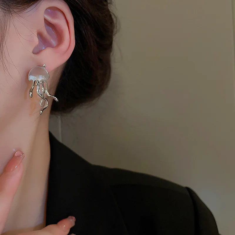 Fashion Design Floating Jellyfish Matte Crystal Earring Necklace Set Creativity Personality Female Acaleph Stud Earrings Jewelry GONZALES ONLINE SHOP