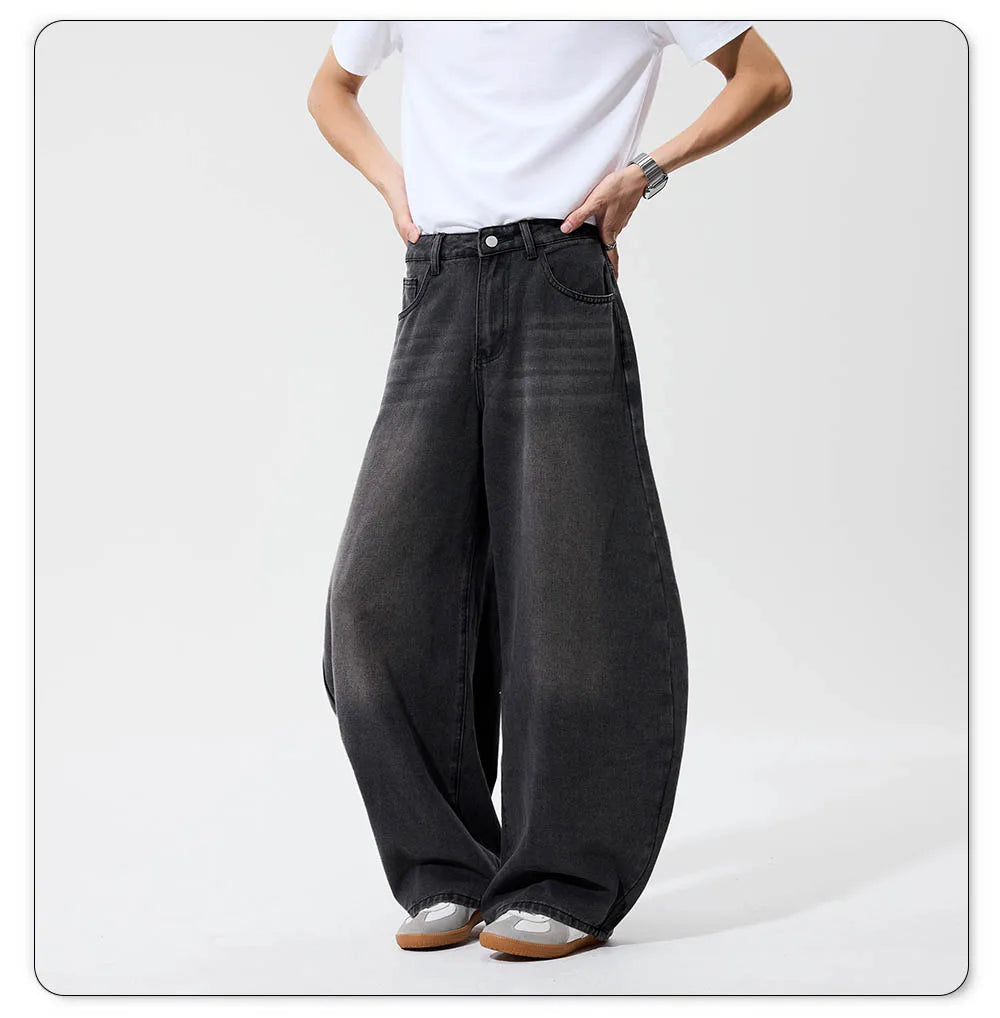 2026 Spring Summer Men's Retro Grey Black Baggy Wide Leg Jeans American Street Baggy Goth Pants Man Designer Jeans Denim Pants GONZALES ONLINE SHOP
