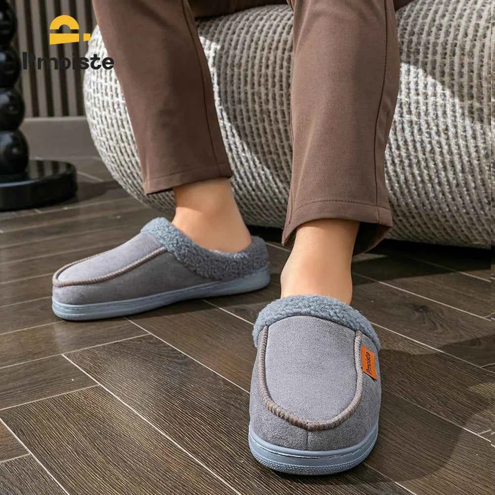 House Suede Slippers for Men TPR Sole Non Slip Durable Soft Warm Memory Foam Cushion Comfortable Living Room Shoes