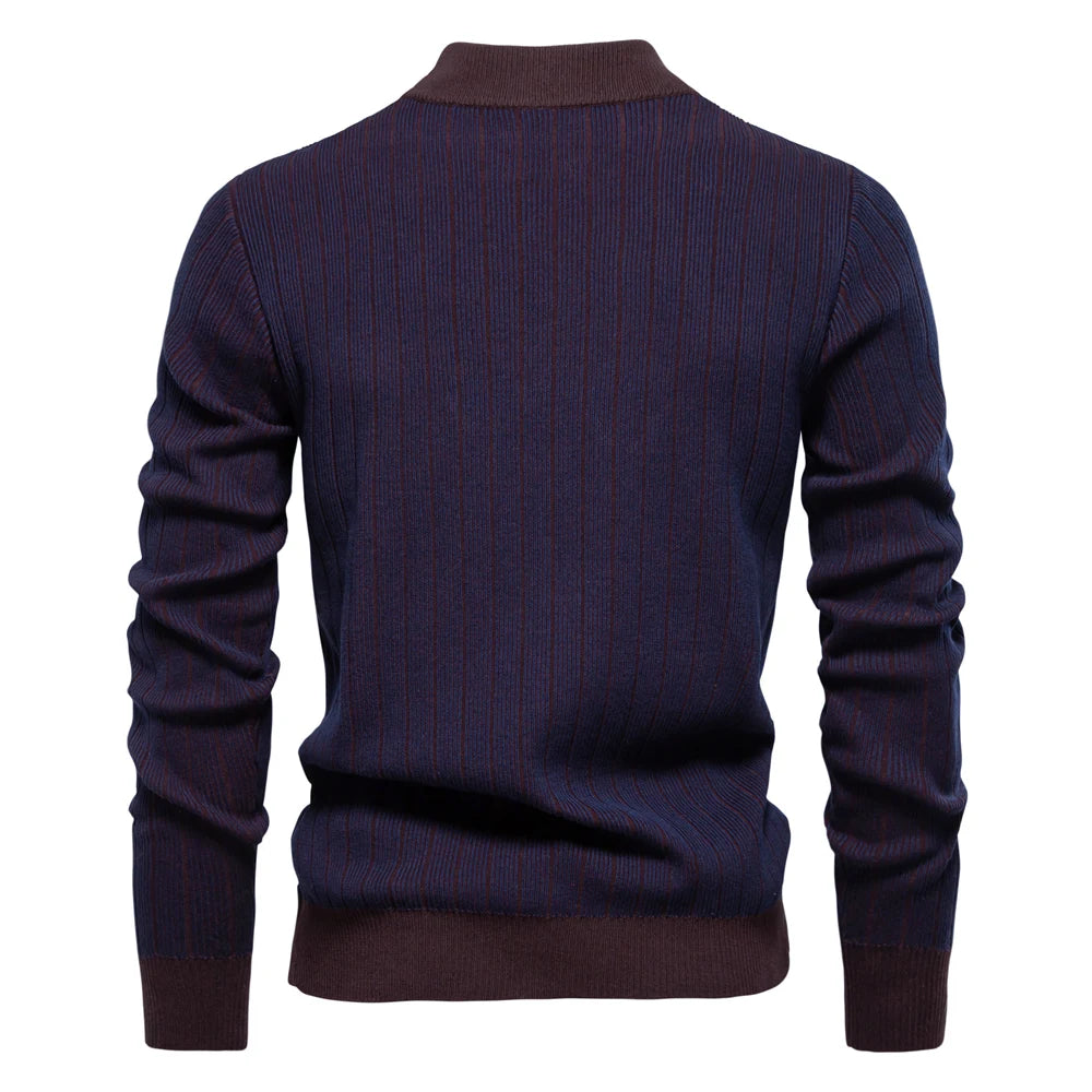 AIOPESON New Design Mens Mock Neck Cotton Pullover Sweaters Autumn Winter Warm Stripped Sweater for Men GONZALES ONLINE SHOP