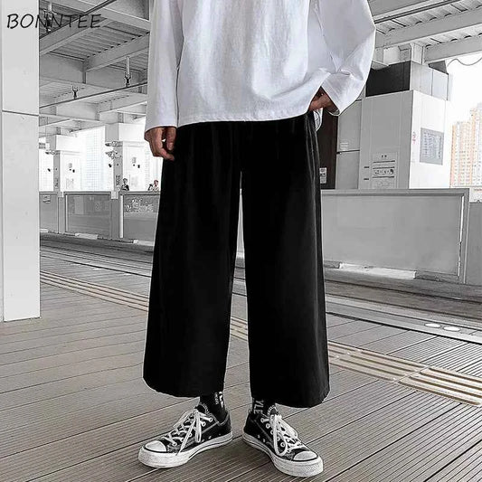 Wide Leg Pants Men Drape Straight Loose Harajuku Vintage Japan Style Ankle-length Trousers Cozy Versatile Black Pantalones Male