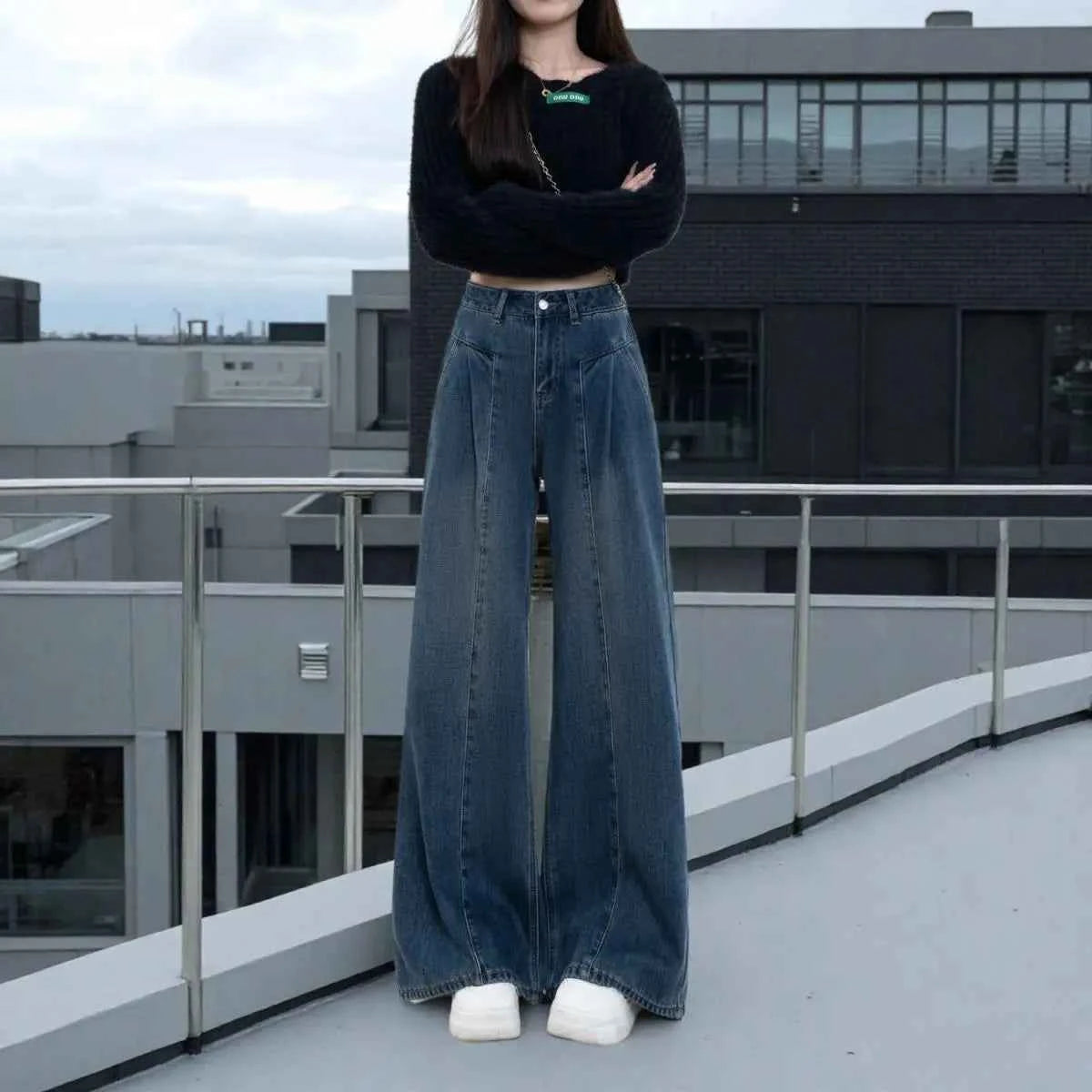 Retro Wide-leg Jeans in Spring Summer and Autumn New High-waist Loose Slim Casual and Versatile Floor Straight Trousers