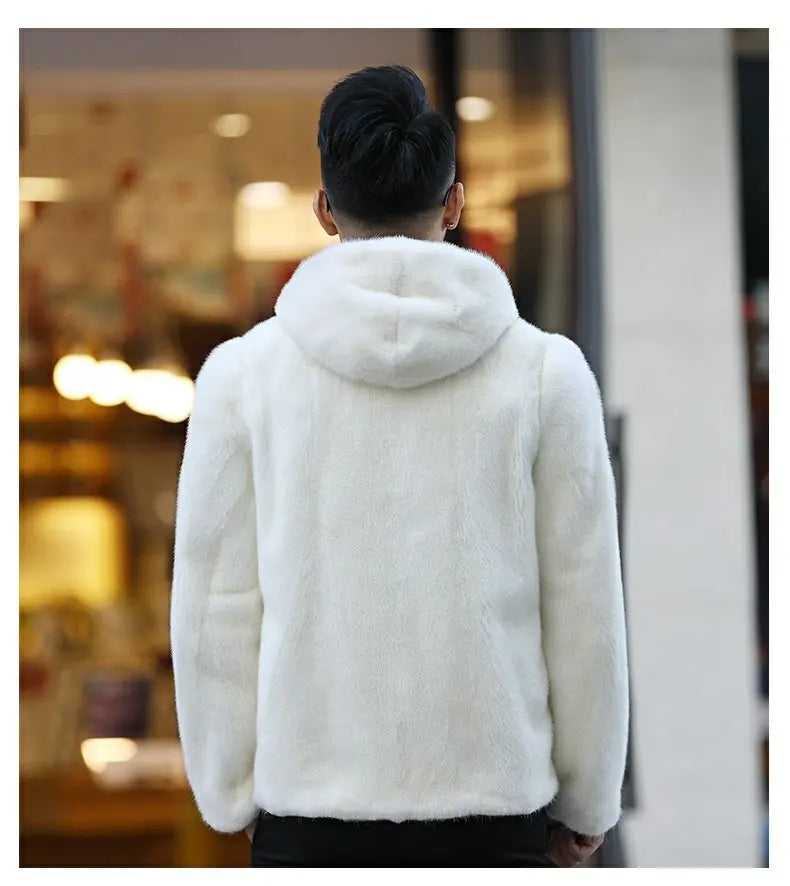 Tcyeek Natural Mink Fur Coat Men's High-end Real Fur Coat Men 2023 Winter New White Whole Mink Fur Hooded Coats Fashion Zipper GONZALES ONLINE SHOP