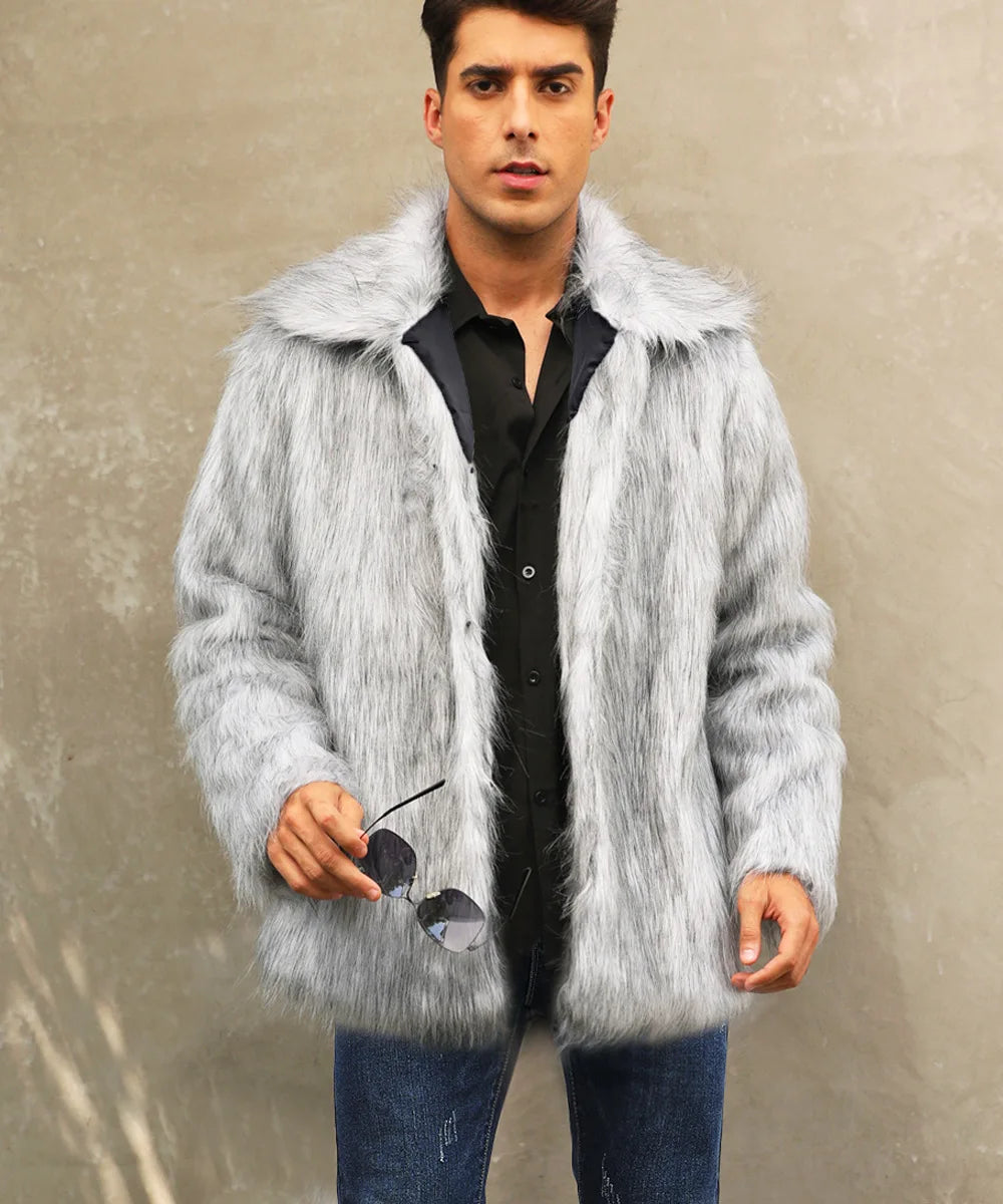 Men Faux Fox Fur Jacket Coat Winter Thick Fluffy Long Sleeve Lapel Warm Shaggy Outerwear Luxury Fur Jacket Bontjas Jackets Mens GONZALES ONLINE SHOP