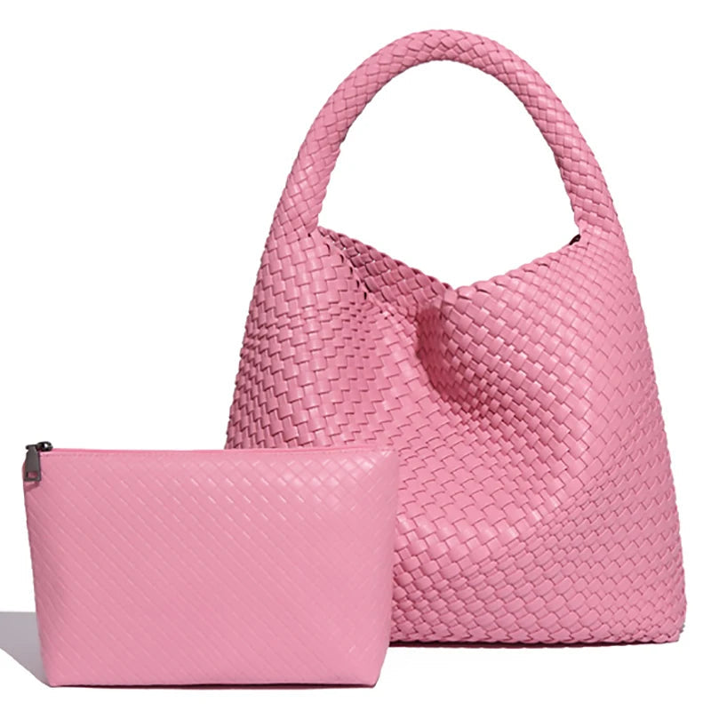 Woven Tote Bag for Women Large Woven Handbag Soft Leather Shoulder Bag Work Shopper Summer Beach Travel Tote Bag with Purse GONZALES ONLINE SHOP