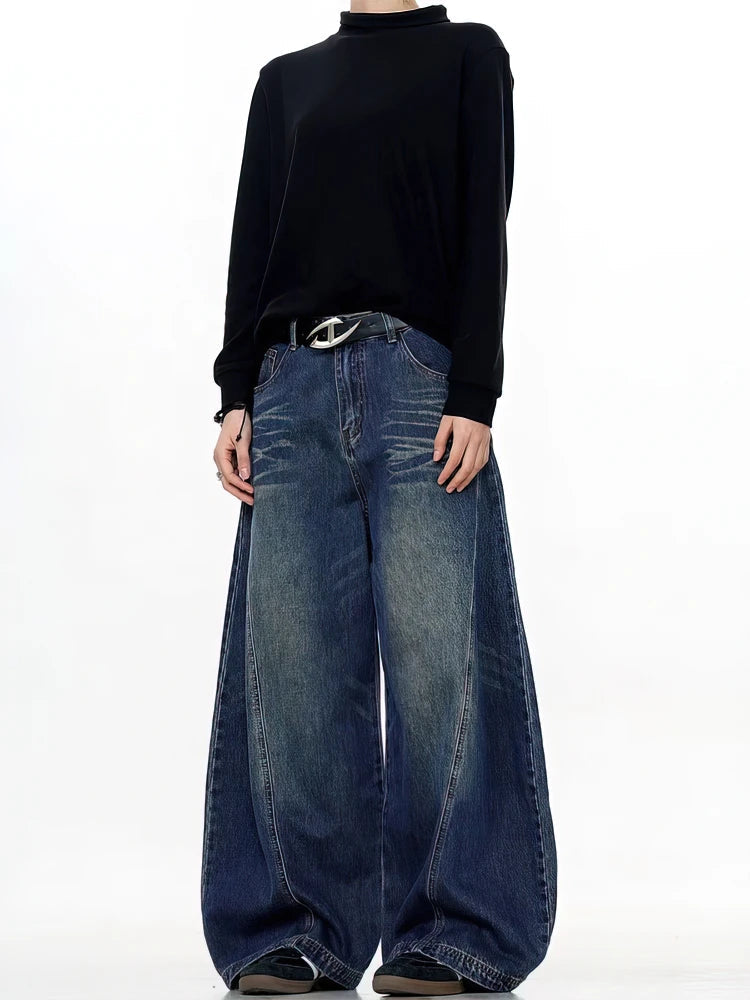 Vintage Black Washed Baggy Jeans Pants Men Wide leg Curved Blade Pants Streetwear Cowboy Casual Denim Straight Trousers GONZALES ONLINE SHOP