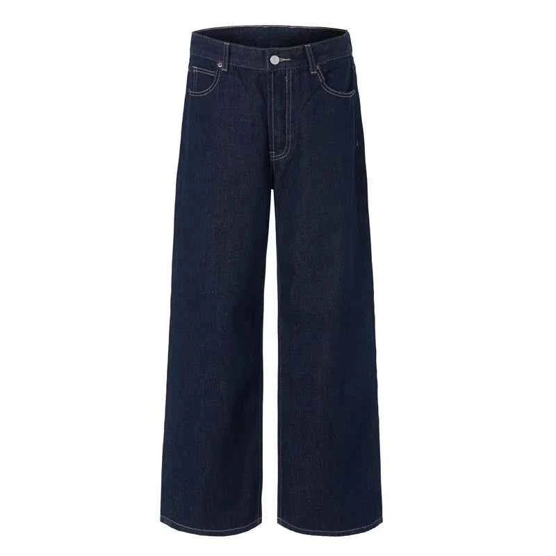 Non-fading Original Color Jeans Men's High Quality Loose Straight Denim Pants Classic American Retro Wide Leg Autumn Trousers