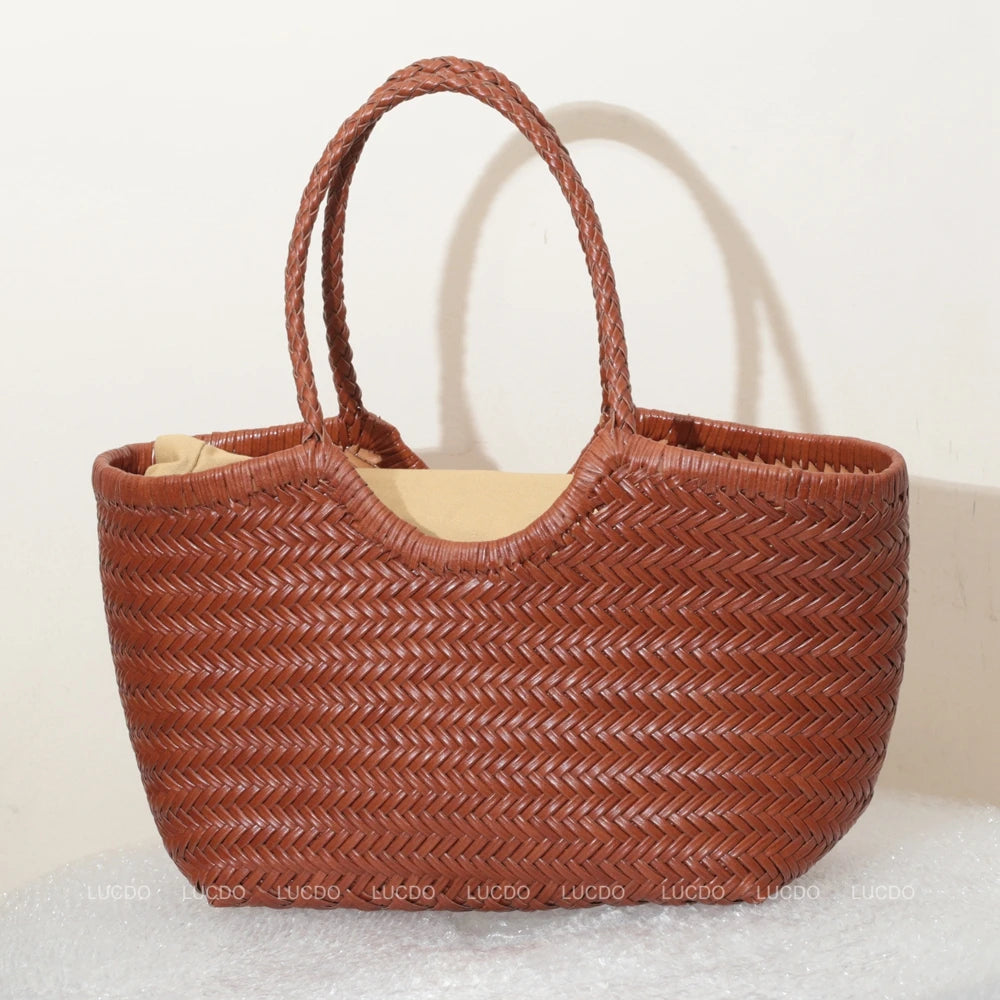 Handbags Women's Genuine Leather Shoulder Bag Weaving Casual Shopping Bag Vintage Big Tote Purse Cowhide Cross Hand Bags Lady GONZALES ONLINE SHOP