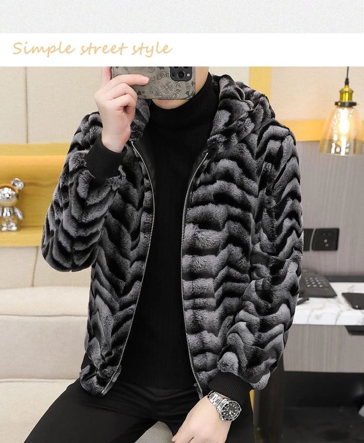 2022 Winter Faux Fur Mink Jackets Men Thicken Warm Imitation Fur Hooded Coat Slim Casual Business Social Jackets Men Clothing GONZALES ONLINE SHOP