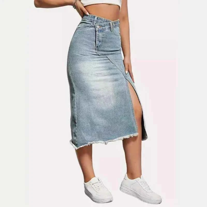 1pcs Vintage Denim Skirt for Women Fashion  A Line Skirt High Waist  Mid Length Denim Half Body Skirt