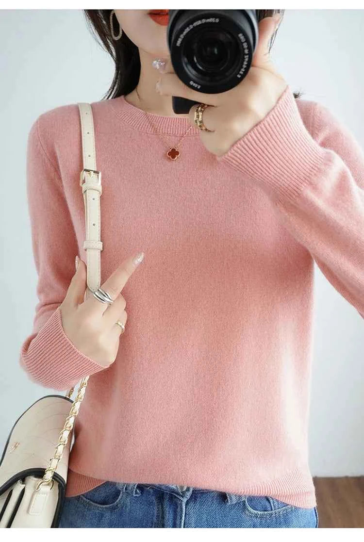 Autumn And Winter Cashmere Sweater Women's Crew Neck Pullover Casual Knitted Top Women's Short Undercoat Fashion 18 Colors