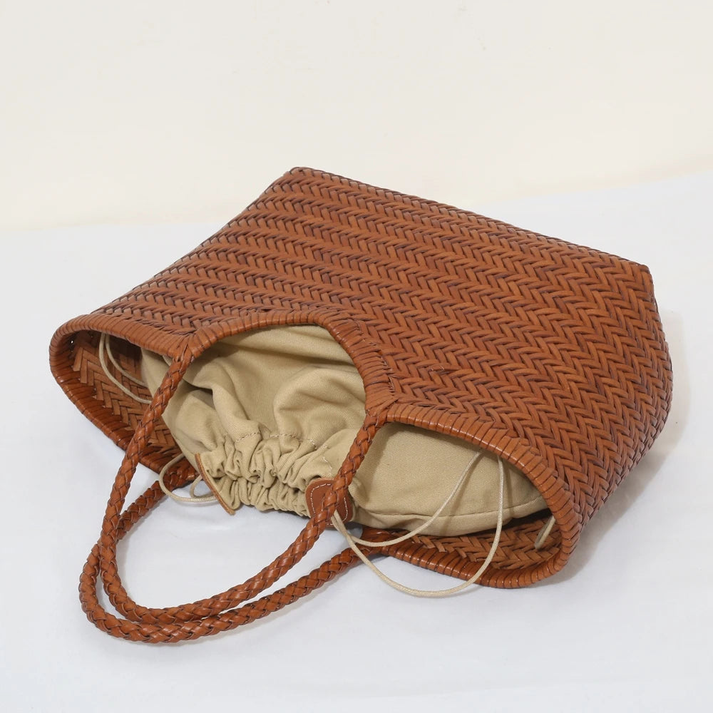 Handbags Women's Genuine Leather Shoulder Bag Weaving Casual Shopping Bag Vintage Big Tote Purse Cowhide Cross Hand Bags Lady GONZALES ONLINE SHOP