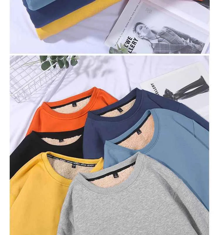 Lamb Velvet Hoodie Men's Thickened Fleece round Neck Casual Versatile Teenage Warm Top Lamb Velvet Jacket Winter Fashion