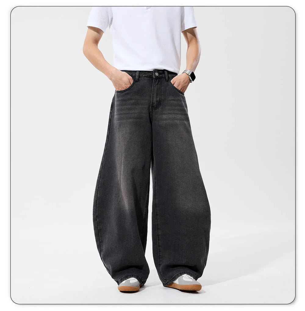 2026 Spring Summer Men's Retro Grey Black Baggy Wide Leg Jeans American Street Baggy Goth Pants Man Designer Jeans Denim Pants GONZALES ONLINE SHOP