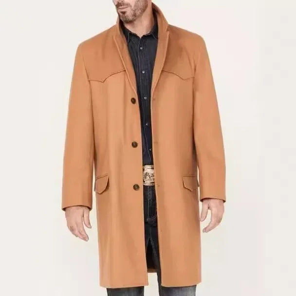 Men's Korean-style Fashionable Spliced Single-breasted Mid-long Business Overcoat of Woolen Coat in Autumn and Winter S-XXL GONZALES ONLINE SHOP