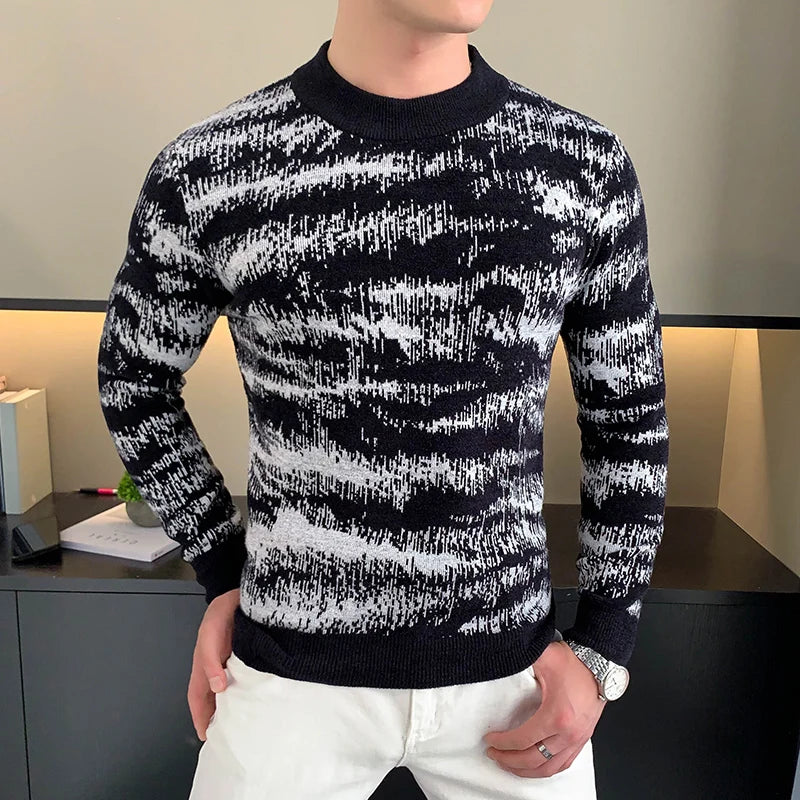 Autumn Winter Velvet Knitted Sweater Men Long Sleeve Casual Business Sweaters Comfortable Warm Versatile Social Pullover Tops GONZALES ONLINE SHOP