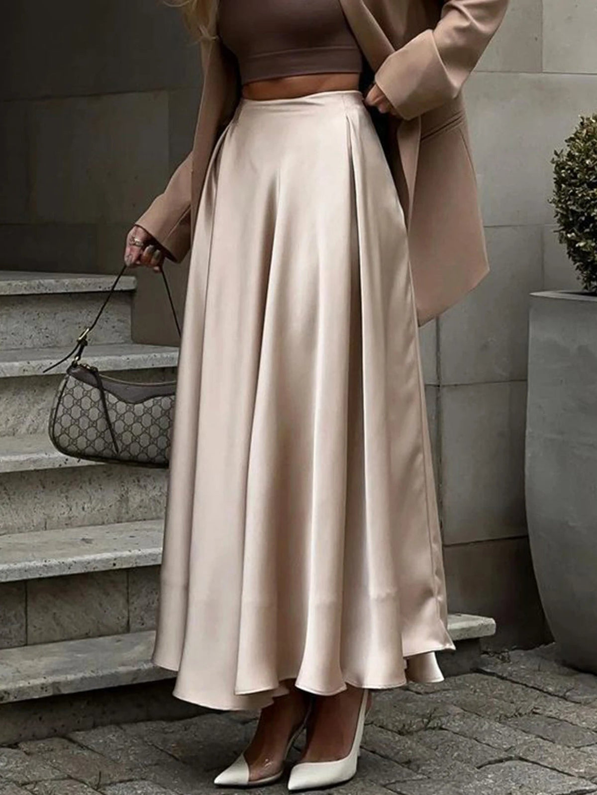 Sexy fashion maxi satin skirt women summer high waist long skirts elegant black white party skirt for woman clothing streetwear GONZALES ONLINE SHOP