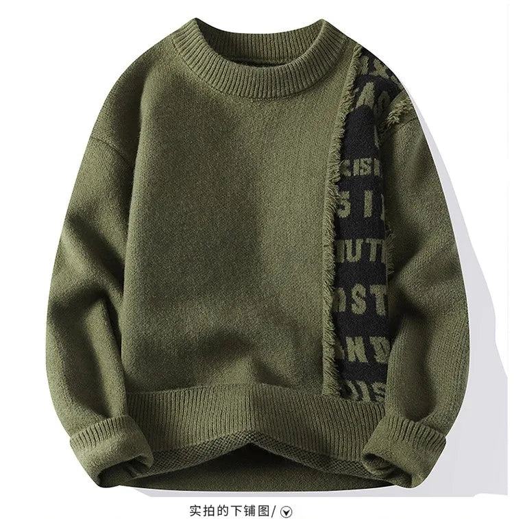 2024 Patchwork Knitted Sweater Trend High Street Autumn Winter Warm Men's Tops Hip-hop Street Clothing Fishing Sports Pullover GONZALES ONLINE SHOP