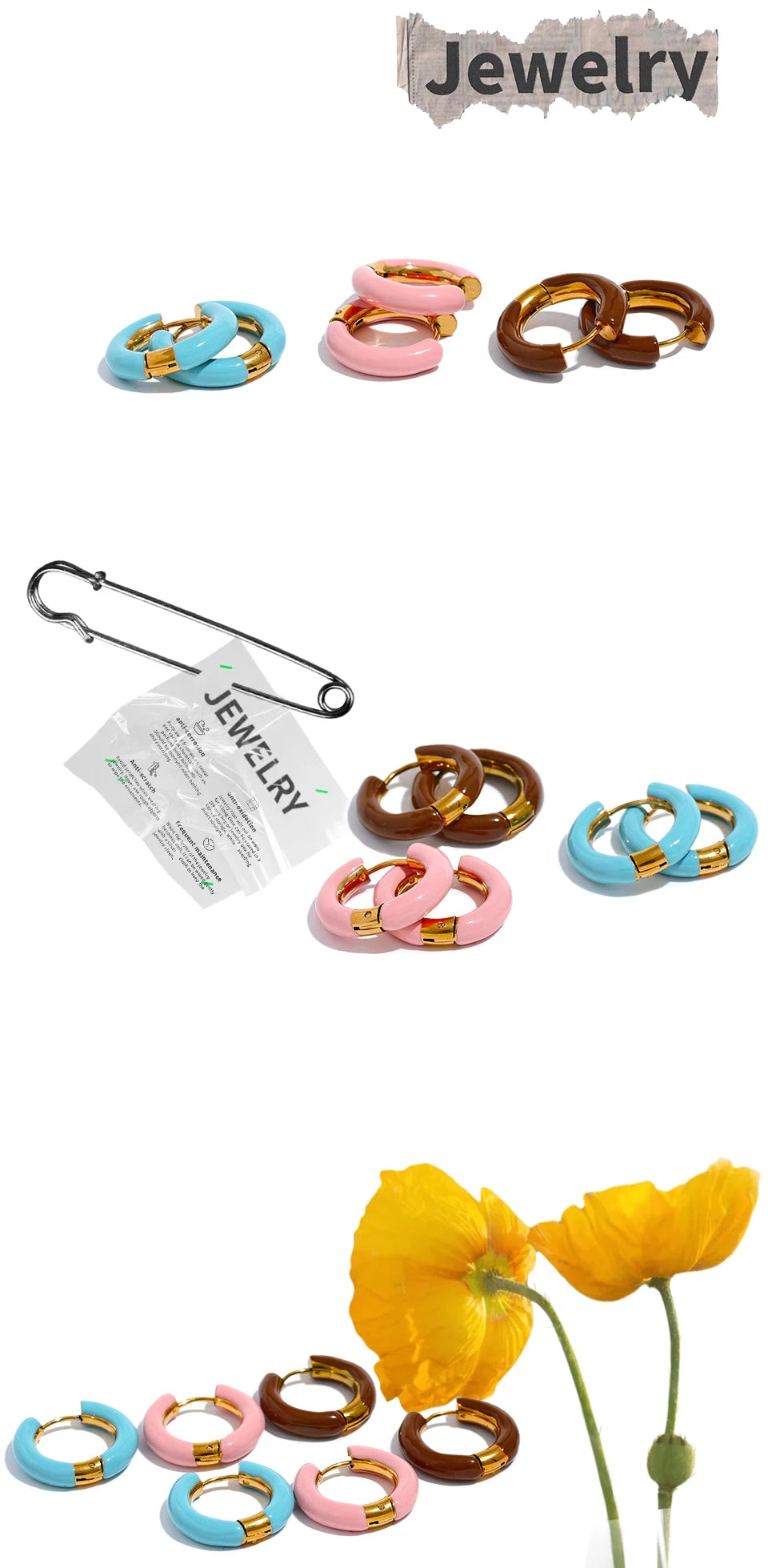 Yhpup 20mm Candy Color Blue Pink Brown Enamel Stainless Steel Hollow Hoop Earrings Golden Simple Trendy Y2K Sweet Jewelry Gift GONZALES ONLINE SHOP