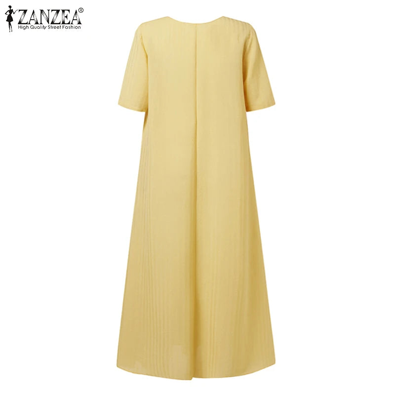 ZANZEA Elegant Women V Neck Short Sleeve Sundress Summer Fashion Casual Loose Maxi Dress Robe Femme Holiday Vestido Oversize GONZALES ONLINE SHOP