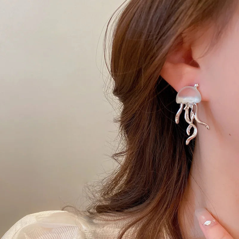 Fashion Design Floating Jellyfish Matte Crystal Earring Necklace Set Creativity Personality Female Acaleph Stud Earrings Jewelry GONZALES ONLINE SHOP