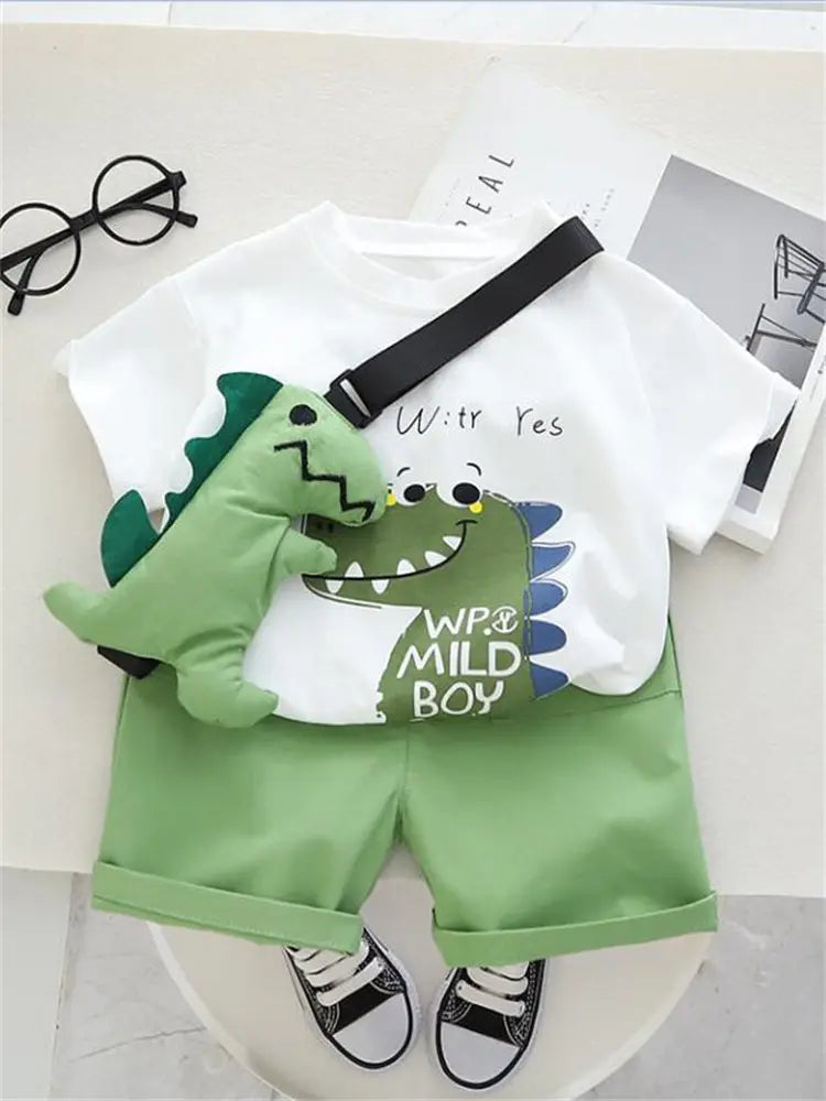 Summer Casual Newborn Baby Boys Toddler Big Dinosaure Short Sleeve Tops Pants 2Pcs/set Cotton Kids Outfits Clothing GONZALES ONLINE SHOP