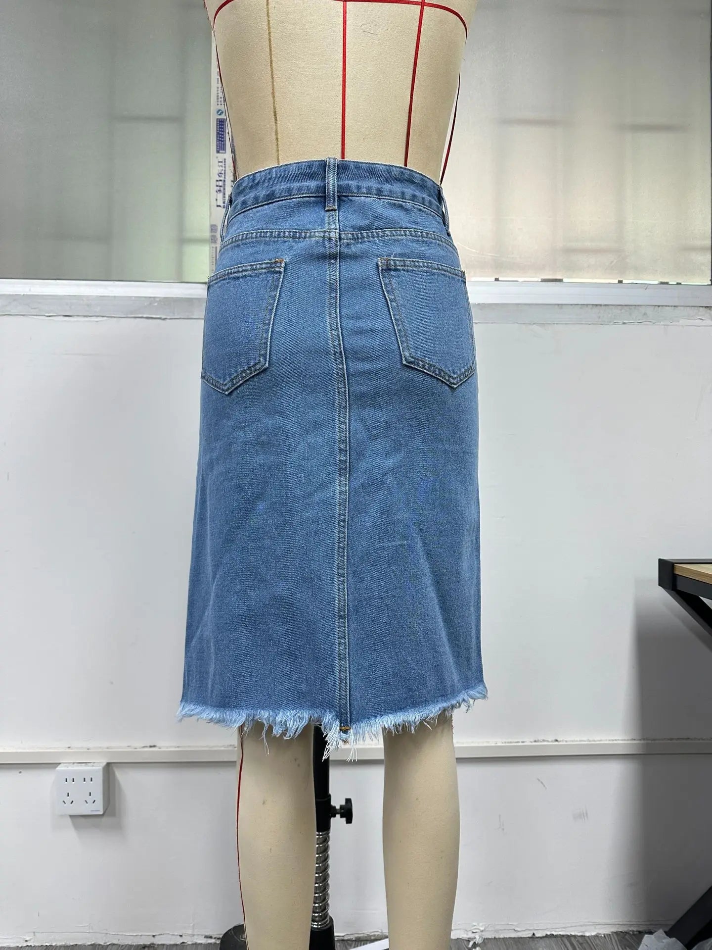 Women Slit Denim Half Skirt Hand Frayed Tassel Raw Edge Skirt Vintage Retro Korean Jean Long Office Lady Slim Fit High Waisted GONZALES ONLINE SHOP