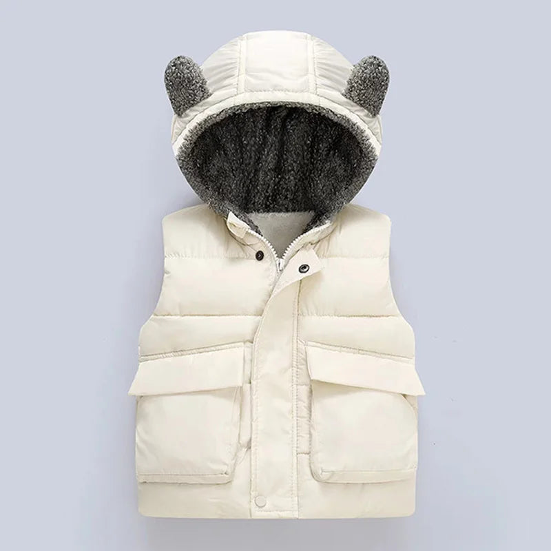 Vest 1-7 Year Old Girls'and Boy' Winter Fashion Down  Hooded Warm Casual large pocket Sleeveless Jacket New Kids Garments GONZALES ONLINE SHOP