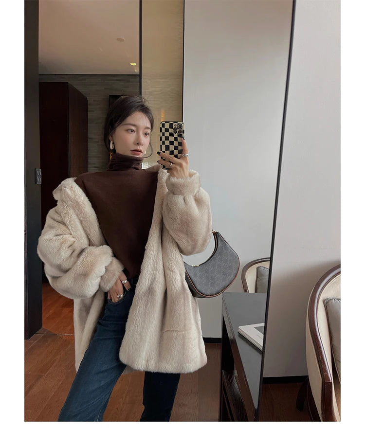 Lautaro Winter Thick Warm Faux Mink Fur Coat Women Stand Collar Elegant Chic Luxury Designer Clothes Runway Fluffy Jacket 2022 GONZALES ONLINE SHOP