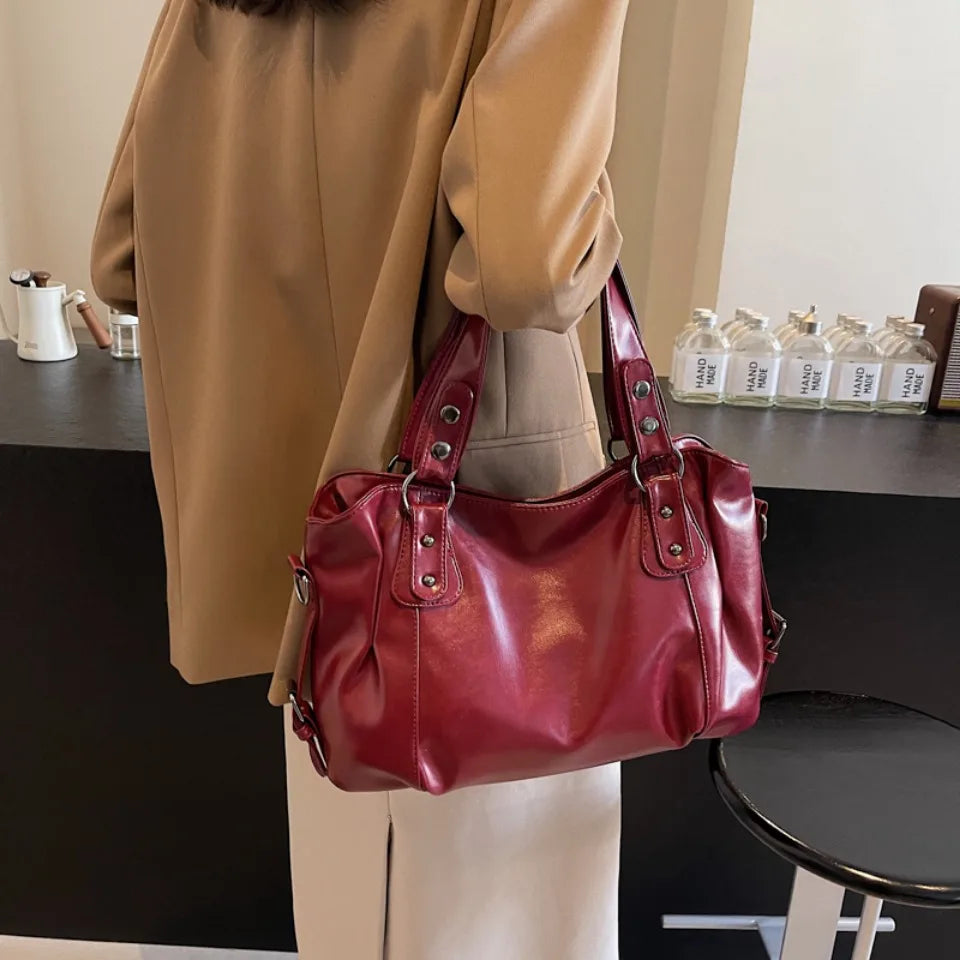 Retro Brand Roomy Shoulder Bag Female Luxury Solid Color Classic Crossbody Bag Large Capacity Style Soft PU Leather Tote Bag GONZALES ONLINE SHOP