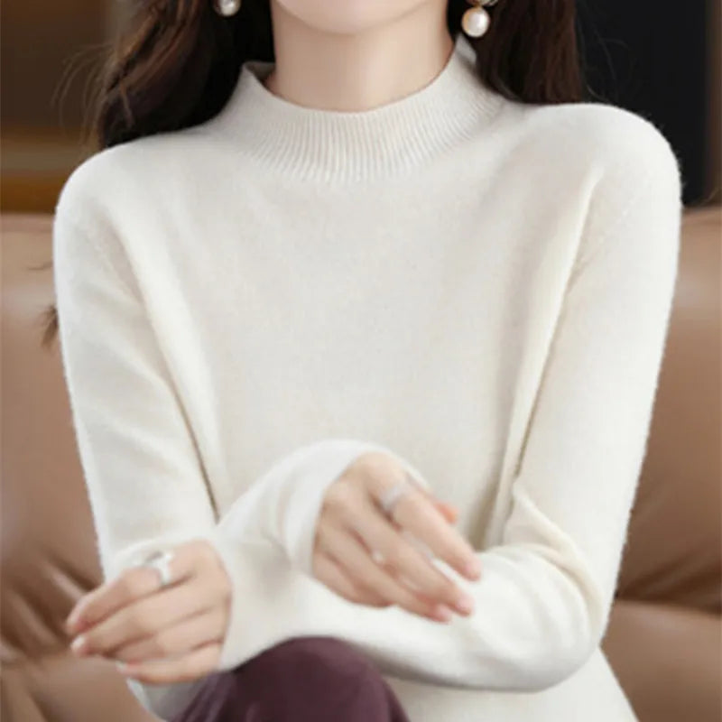 Half High Solid Color Cashmere Sweater For Women Loose Pullover Autumn and Winter Contracted Commuter Basic Knitwear Top Base GONZALES ONLINE SHOP