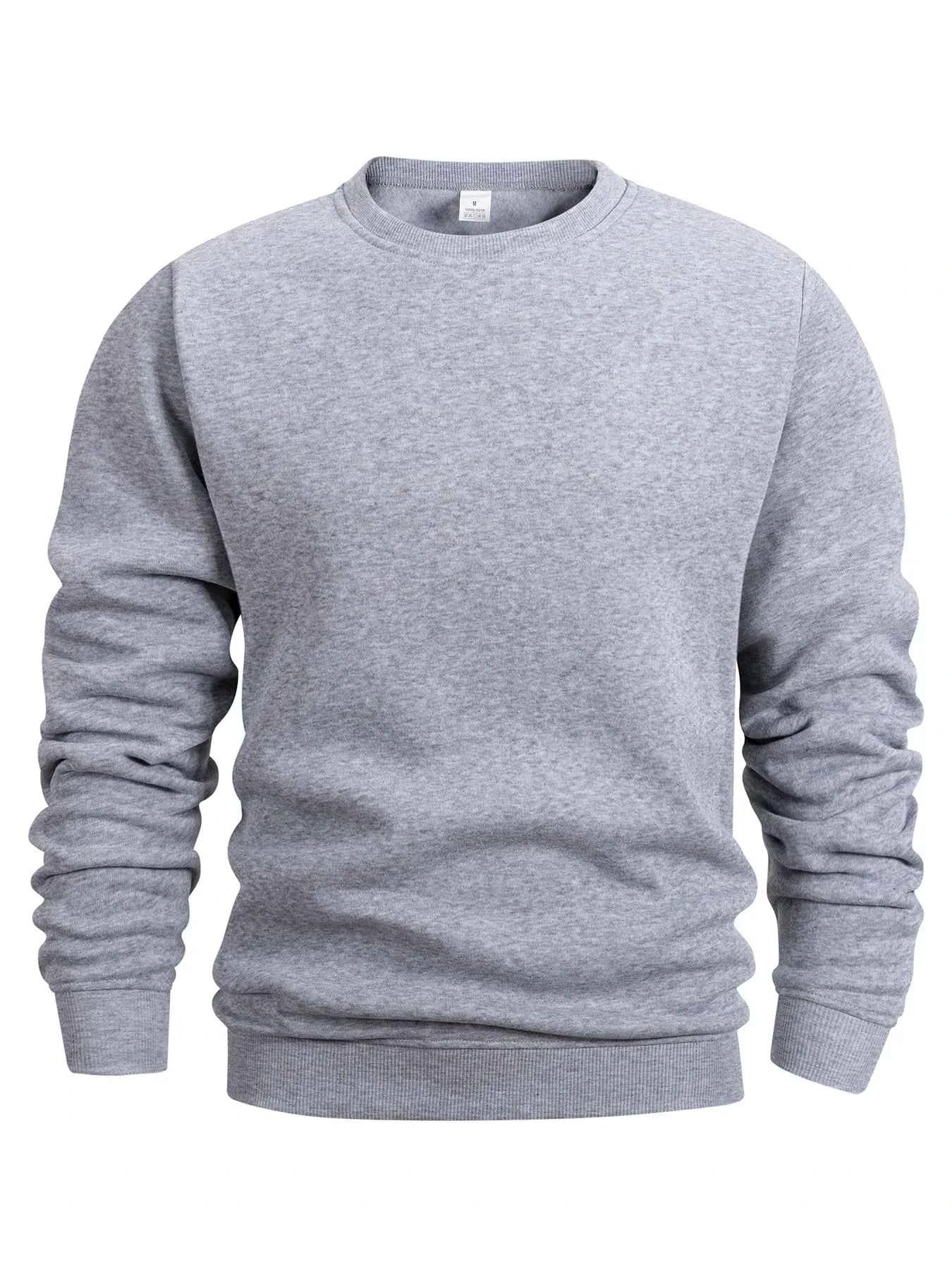 Men's Crew Neck Hoodies Autumn Winter Fleece Warm Casual Loose Pullover Solid Color Round Neck Sport Long Sleeved Sweatshirt