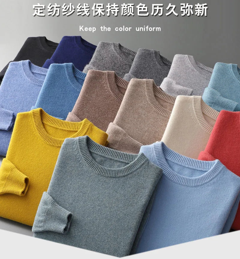 2023 Cashmere Sweater O-neck Pullovers Men's Loose Oversized Knitted Bottom Shirt Autumn Winter Fashion Korean Warm Men Top GONZALES ONLINE SHOP