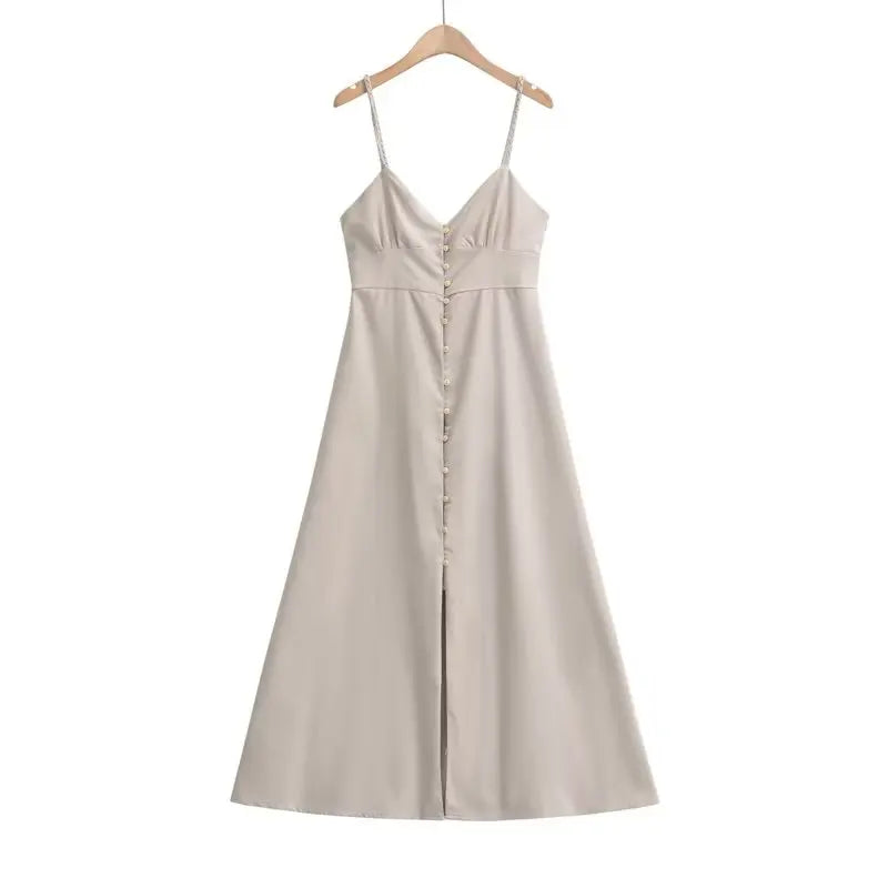 Sivatu Traf Linen Dress Women Strapless V Neck Solid High Quality Midi Vintage Chic and Elegant Y2k Sundress Women's Dresses GONZALES ONLINE SHOP