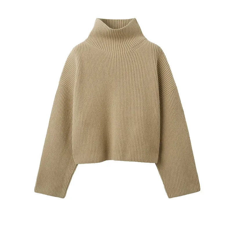 Women's Loose Casual Wool Blend Sweater Drop Shoulder Ribbed High Neck Knit Pullover Top Oversized GONZALES ONLINE SHOP